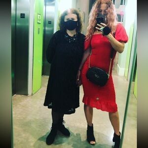 Trixxi Red Midi Dress with Puff Sleeves